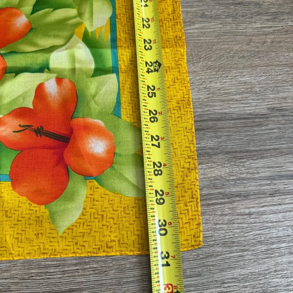 CC Courtenay Hibiscus‎ Silk Scarf  Hawaiian | Yellow Red Green | 31